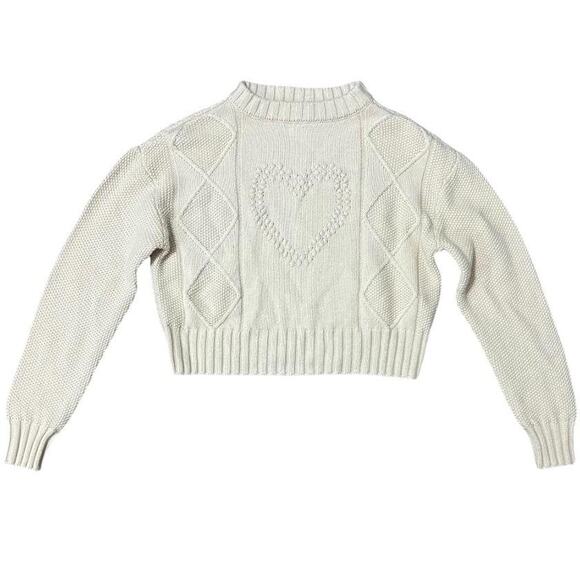 Shoshanna Adorable Coquette Cream Heart Pattern Long Sleeve Cropped Sweater S - Picture 2 of 6